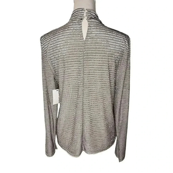 Nine West Women’s Small Shimmering Black & White Striped‎ Mock Neck Top NEW - Picture 3 of 4